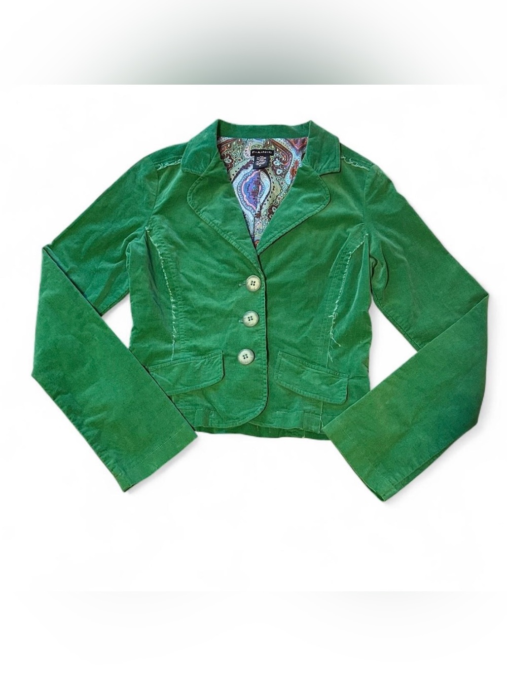 vintage FANG green corduroy jacket with paisley interior print